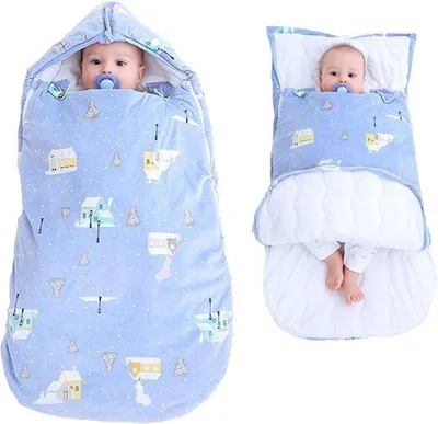 Obrázek produktu pro Zimní spací pytel pro novorozence, 0–6 měsíců, 88 × 46 cm, modrý, s fleecovou dekou a zipem