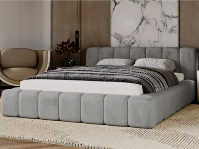 Obrázok produktu pre GRAINGOLD Čalúnená posteľ 180x200 cm Ibiza - Polyesterová tkanina, posteľný box, lamelový rošt - Štýlová manželská posteľ - Sivá (Magic velvet 2217)