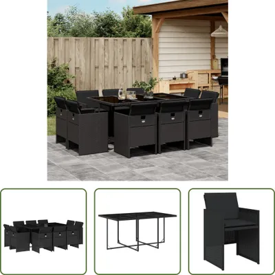 Produktbild von The Living Store 11-tlg. Garten-Essgruppe mit Kissen Schwarz Poly Rattan