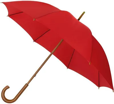 Produktbild von Recyclematerial-Paraplu mit hohem Windwiderstand in Rot mit Holzgriff