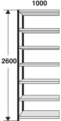 Produktbild von Regalfeld Stora 100 HxBxT 260x100x50cm 7 Böden ohne Rückwand silber/lichtgrau