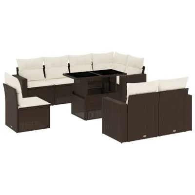 Produktbild von 9-tlg. Garten-Sofagarnitur mit Kissen Braun Poly Rattan