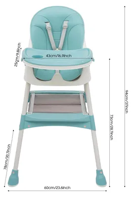 Image de Siège haute pour bébé - 2 en 1, pliable - Siège haute pour enfant avec double plateau repas - Réglable en hauteur - Adapté de 6 mois à 6 ans - Jusqu'à 80 kg - Vert