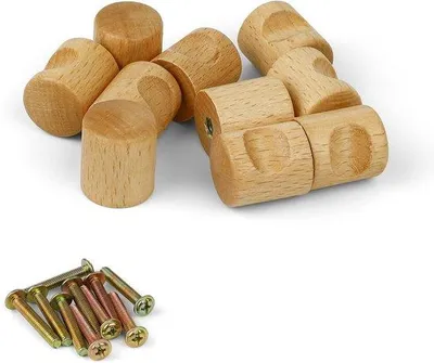Productafbeelding van Famanu meubelknopen, 10 stuks - set met schroeven van hout - voor kasten en lades