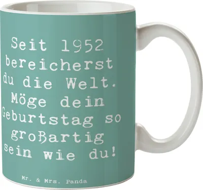 Produktbild von Mr. & Mrs. Panda Tasse Spruch 1952 Geburtstag - Meeresbrise - Geschenk, Trinkbecher, 70er Jahre, hochwertige, Geburtstagsgeschenk, Kaffeetasse, Happy Birthday, Zuneigung