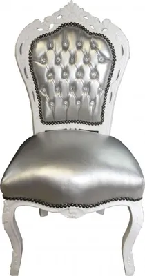 Produktbild von Casa Padrino Barock Esszimmer Stuhl Silber Lederoptik / Weiß mit Bling Bling Glitzersteinen