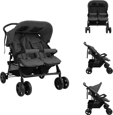 Produktbild von vidaXL Zwillingskinderwagen Dunkelgrau Stahl - Kinderwagen