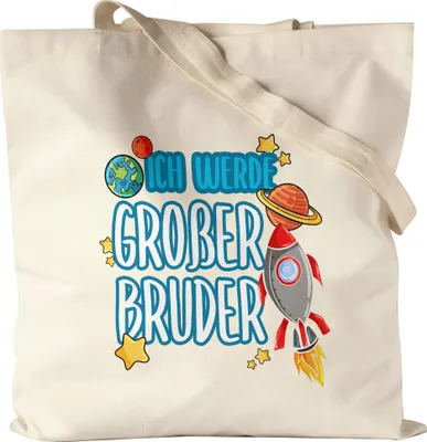 Produktbild von Großer Bruder Werden Jutebeutel Stoffbeutel Canvas Ankündigung Schwangerschaft Bruder Kinder Babynews Weltall Rakete