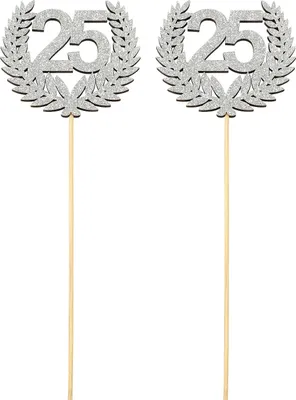 Produktbild von Oblique Unique 2 Torten Kuchen Topper Aufsatz Zahl 25 Glitzer Kranz für Silberhochzeit 25. Geburtstag Jubiläum Deko silber