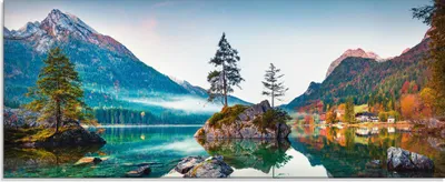 Produktbild von ARTland Glasbild Herbstszene des Hintersee vor Alpen Größe: 125x50 cm