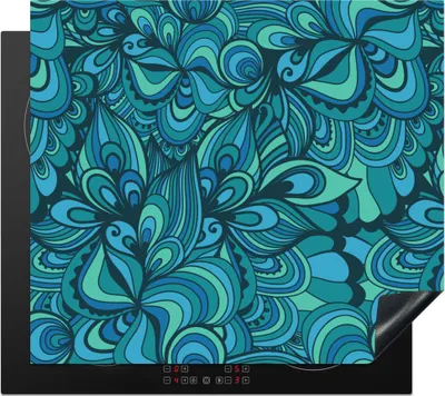 Produktbild von KitchenYeah© Herdabdeckplatte Design - Vintage - Blau - Türkis , 59x52cm, Küche Deko, Glaskeramikkochfeld Herdabdeckung, Abdeckplatte fùr Kochfeld