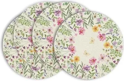 Produktbild von Mode Blumen Schmetterling Frühling 4er Set Platzsets, 37cm Sommer Küche Tisch Dekoration Drinnen Urlaub Party Dekor