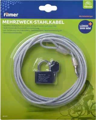 Produktbild von Filmer 43.137 Kabelseilschloss / Seil mit Vorhängeschloss - 4mm - 300cm