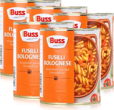 Produktbild von Buss Fusilli Bolognese mit Schweinefleisch 800g - Fertiggericht (5er Pack)