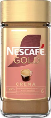 A jar of Nescafé Gold Crema instant coffee.