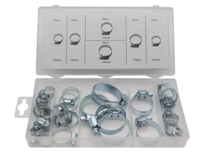 Produktbild von Toolland 26-teiliges Schlauchschellen Set aus Metall mit Nickelbeschichtung, verschiedene Größen in