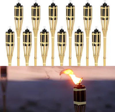 Obrázek produktu pro Clanmacy 36x zahradní pochodně sada lampy pochodeň olej knot 90cm bambusové olejové pochodně pro venkovní lampy olej pro pochodně plameny oheň strana dekorace