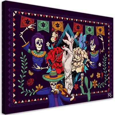 Image de Toile mexicaine abstraite 100x70 Feeby Image colorée pour le mur, prête à être accrochée
