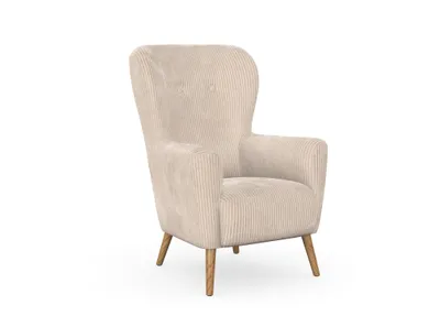 Produktbild von Ahne Ohrensessel, Hohe Beine aus Eichenholz, gewachst, Cord-Stoff Anafi 22 Beige