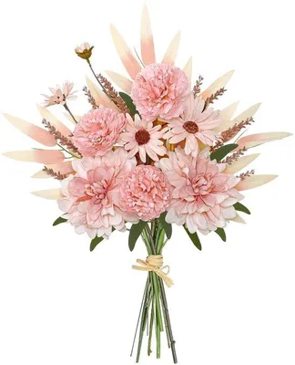 Image de Bouquet de fleurs en soie, décoration de table, rose et vert