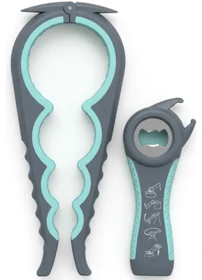 Productafbeelding van Multifunctionele flesopener set - 5-in-1 en 4-in-1 glazenopener met siliconen handgreep - Blauw