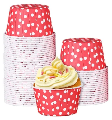 Image de Moules à cupcakes, 100 pièces, mini, en papier, rouge, 5 x 3,8 x 3 cm