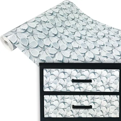 Produktbild von Klebefolie Möbel 45x100 cm - Weiß Blumen 3D - Möbelfolie selbstklebend in Deko-Stil - Folie für Möbel zur schnellen Renovierung von Türen, Schränken und Regalen - Möbelfolie dekorativ und pflegeleicht