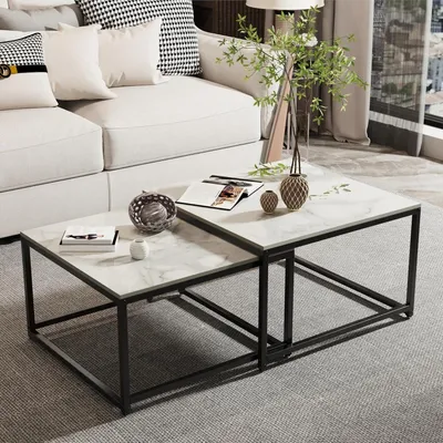 Produktbild von Nischtische – Couchtische – Beistelltische – Tische – Seitentische – Weißer Marmoreffekt