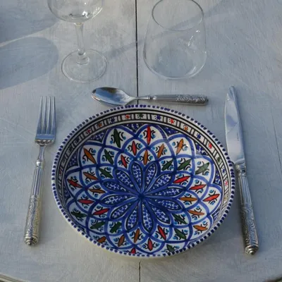 Image de Lot de 6 assiettes creuses jattes Bakir bleu - D 20 cm