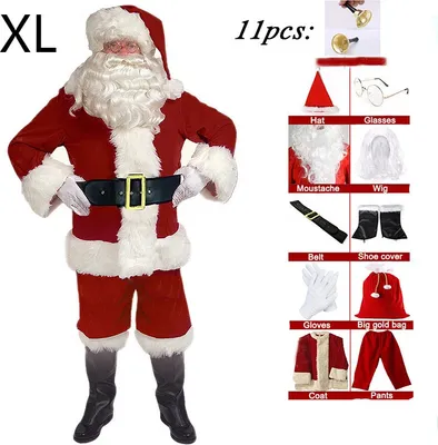 Produktbild von 11 Stück Santa Claus Cosplay Kostüm Weihnachten Neue Jahr Männer Kostüme Deluxe Klassische Erwachsene Set Karneval Party RolePlay Anzüge, rot, XL