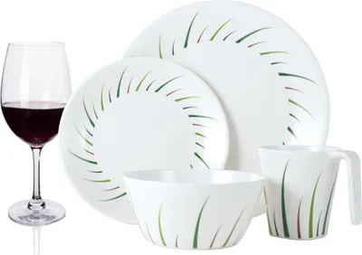 Obrázok produktu pre Melamínová súprava kempingového riadu pre 4 osoby Limon Design 16 kusov + 4 poháre na červené víno Riad Piknik BBQ Kuchynský riad