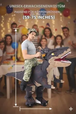 Produktbild von Aufblasbare Dino Kostüm Erwachsene – Ganzkörper Luft Dinosaur kostüm Herren Damen, Lustige Fasching Kostüm für Halloween Weihnachten Karneval Party