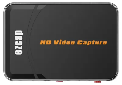 A product shot of a black ezcap HD video capture device.