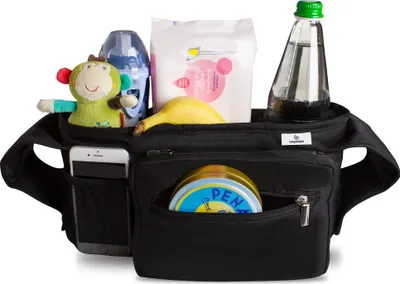 Produktbild von Bergsteiger Kinderwagen Organizer Plus, abnehmbare Zusatztasche, Smartphone-Extrafach, zwei isolierte Getränkehalter, für alle Kinderwagen und Buggy, Bergsteiger Kinderwagen-Zubehör