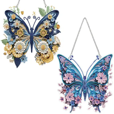 Immagine prodotto di Set di decorazioni a mosaico diamantato 5D a forma di farfalle, ideale per creare una ghirlanda decorativa. Kit per realizzare 2 pannelli decorativi da appendere, dimensioni 24x24 cm