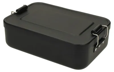 Immagine prodotto di Scatola per il pranzo "Metallic" - Robusta scatola per il pranzo in alluminio con coperchio rimovibile e pratici morsetti - nero opaco
