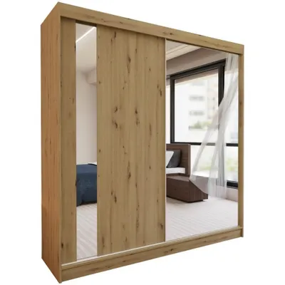 Image de BEAUTYSOFA Armoire à portes coulissantes GAJA 200 cm - Armoire à tiroirs et miroir (Artisan)