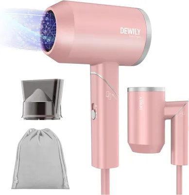 Produktbild von Ionen-Haartrockner Föhn Klappbar 1800W Reise-Haarfön Leise mit 3 Heizstufen, Kaltstufe, Stylingaufsatz, Schnelltrocknung, Ergonomisch, Sicher