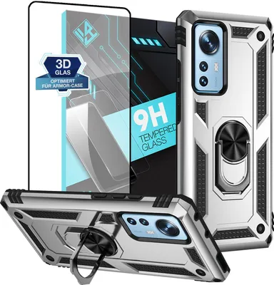 Produktbild von Armor Outdoor Handyhülle für Xiaomi 12 Pro Handy Panzer Case Schutzhülle mit 9H Displayglas Displayschutz Farbe: Silber