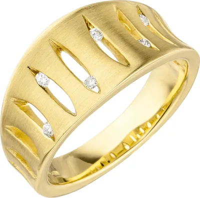 Produktbild von Gr. 56 Damen Ring breit 585 Gold Gelbgold matt 6 Diamanten Brillanten Goldring