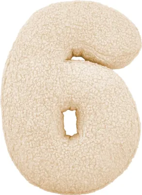 Produktbild von Zahlenkissen Zahl 6 wollweiss 25 x 27 cm Lernspielzeug Kuscheltier Kinderzimmer Deko