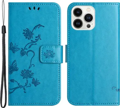 Produktbild von iPhone 15 Pro Hülle - Coverup Blumen & Schmetterlinge Klapphülle - Blau