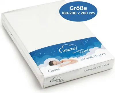 Produktbild von Genius Eazzzy Spannbettlaken 180-200x200cm Spannbetttuch in weiß mit Gummibund - passend für Matratze Plus Topper aus 100% Jerseynoth Baumwolle