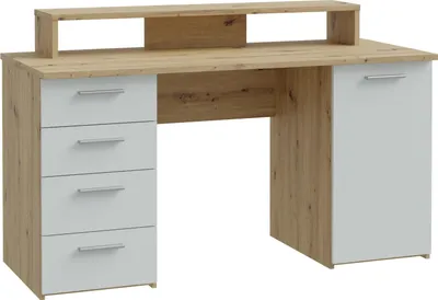 Produktbild von Schreibtisch - 145 x 60 cm - Artisan Eiche Nachbildung - Hellgrau matt - 1 Tür - 4 Schubladen