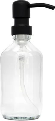 Imagen del producto de Dispensador de jabón de vidrio con bomba de acero inoxidable, capacidad de 250 ml, con adhesivos autoadhesivos, ideal para la cocina y el baño