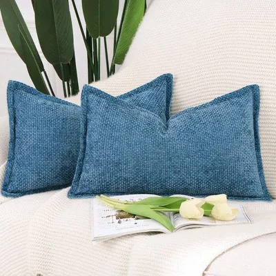 Obrázok produktu pre Sada 2 dekoratívnych obliečok na vankúše Unyqoos ® v tmavomodrej farbe do obývačky a spálne, 30 x 50 cm, mäkké a štýlové