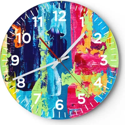 Produktbild von Wanduhr - Rund - Glasuhr - Abstraktion Design Grafik - 30x30cm - Schleichendes Uhrwerk - Lautlos - zum Aufhängen bereit - Dekoration Modern - Wanddekoration aus Glas - C4AR30x30-3131