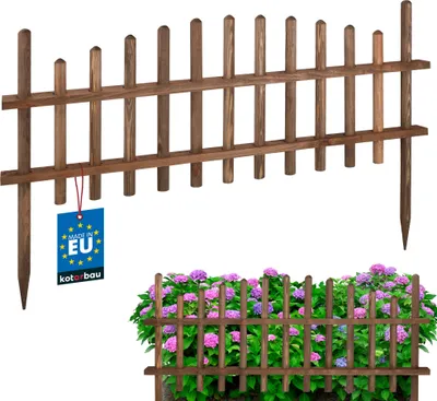 Produktbild von KOTARBAU® Gartenzaun aus Holz 85cm Beeteinfassung Beetumrandung Holz Zaun für Garten Steckzaun Beetbegrenzung Holzzaun imprägniertes Kiefernholz Wenge