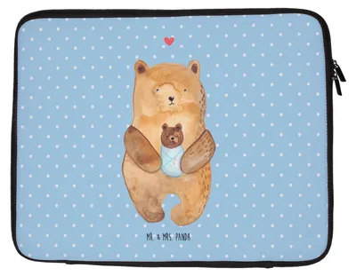 Produktbild von Mr. & Mrs. Panda Laptop Tasche Bär Baby 27 x 36 cm - Blau Pastell - Geschenk, Hülle, Laptophülle, Laptoptasche, Geburtstag, Sleeve, Geburt, Teddy, Nichte, Notebooktasche