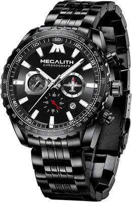 Produktbild von Große MEGALITH Herrenuhr 46mm Edelstahl Chronograph Analog Militärstil, wasserdicht mit Datum, leuchtende Zeiger,Designer Armbanduhr,Business Geschenk